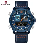 Naviforce 9236 Dual Time Leather Belt Men's Watch- Blue