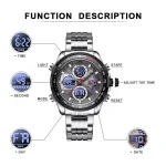Naviforce 9197 Dual Time Stainless Steel Men's Watch- Silver/Black - Image 5