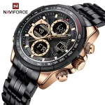 Naviforce 9197 Dual Time Stainless Steel Men's Watch- Black - Image 5