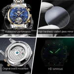 Olevs 9910 Automatic Mechanical Men's Watch- Silver Golden/Blue - Image 2