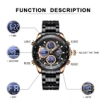 Naviforce 9197 Dual Time Stainless Steel Men's Watch- Black - Image 6