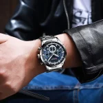 Curren 8355 Chronograph Stainless Steel Men's Watch- Silver/Blue - Image 2