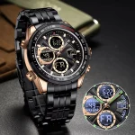 Naviforce 9197 Dual Time Stainless Steel Men's Watch- Black