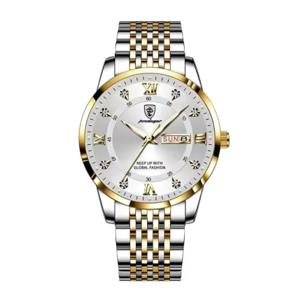 Poedagar 836 Stainless Steel Men's Watch- Silver Golden/White
