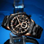 Curren 8355 Chronograph Stainless Steel Men's Watch- Black - Image 2