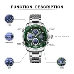 Naviforce 9197 Dual Time Stainless Steel Men's Watch- Silver/Green - Image 4