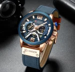 Curren 8329 Chronograph Leather Belt Men's Watch- Blue