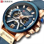 Curren 8329 Chronograph Leather Belt Men's Watch- Blue - Image 3