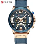 Curren 8329 Chronograph Leather Belt Men's Watch- Blue - Image 4