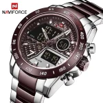 Naviforce 9171 Dual Time Men's Watch- Silver/Coffee - Image 4