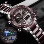 Naviforce 9171 Dual Time Men's Watch- Silver/Coffee