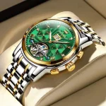 Olevs 9910 Automatic Mechanical Men's Watch- Silver Golden/Green