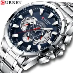 Curren 8363 Chronograph Men's Watch- Silver/Blue - Image 4