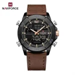 Naviforce 9253 Dual Time Leather Belt Men's Watch- Brown