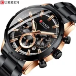 Curren 8355 Chronograph Stainless Steel Men's Watch- Black - Image 3