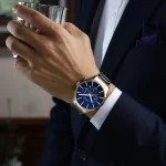 Curren 8435 Chronograph Men's Watch- Silver Golden/Blue - Image 2
