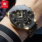 Olevs 7004 Chronograph Ceramics Chain Men's Watch- Golden/Black - Image 2