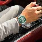 Poedagar E108 Dual Time Stainless Steel Men's Watch- Silver/Green - Image 2