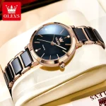 Olevs 5877 Ceramics Chain Ladies Watch- Black - Image 4