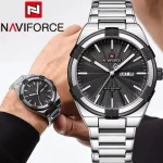 Naviforce 9218 Stainless Steel Men's Watch- Silver/Black - Image 3