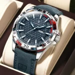 Poedagar 895 Leather Belt Men's Watch- Blue - Image 4
