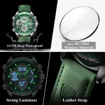 Poedagar E108 Dual Time Leather Belt Men's Watch- Green - Image 3