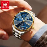 Olevs 5609 Diamond Cut Glass Men's Watch- Silver Golden/Blue - Image 2