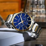 Curren 8435 Chronograph Men's Watch- Silver Golden/Blue - Image 3