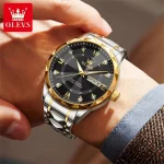 Olevs 5609 Diamond Cut Glass Men's Watch- Silver Golden/Black - Image 2