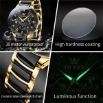 Olevs 7004 Chronograph Ceramics Chain Men's Watch- Golden/Black - Image 5