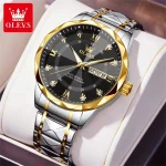 Olevs 5609 Diamond Cut Glass Men's Watch- Silver Golden/Black
