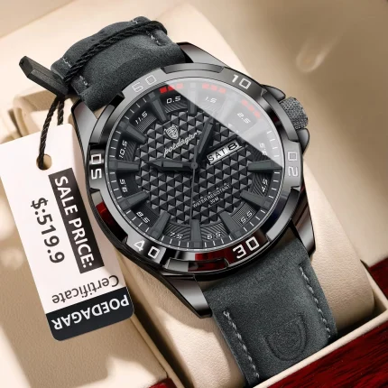 Poedagar 895 Leather Belt Men's Watch- Gray