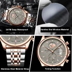 Poedagar 802 Chronograph Men's Watch- Silver Rose Gold/Gray - Image 4