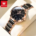 Olevs 5877 Ceramics Chain Ladies Watch- Black