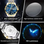 Olevs 5609 Diamond Cut Glass Men's Watch- Silver Golden/Blue - Image 4