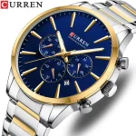 Curren 8435 Chronograph Men's Watch- Silver Golden/Blue - Image 4