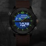 Naviforce 9253 Dual Time Leather Belt Men's Watch- Black/Silver - Image 2
