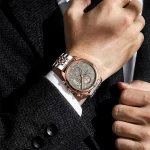 Poedagar 802 Chronograph Men's Watch- Silver Rose Gold/Gray - Image 2