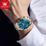 Olevs 3653 Chronograph Men's Watch- Silver/Golden - Image 4