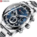 Curren 8355 Chronograph Stainless Steel Men's Watch- Silver/Blue - Image 4