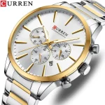 Curren 8435 Chronograph Men's Watch- Silver Golden/White - Image 3