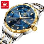 Olevs 5609 Diamond Cut Glass Men's Watch- Silver Golden/Blue - Image 7