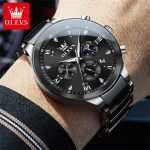 Olevs 7004 Chronograph Ceramics Chain Men's Watch- Silver/Black - Image 2