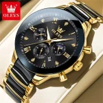 Olevs 7004 Chronograph Ceramics Chain Men's Watch- Golden/Black