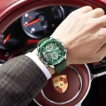 Poedagar E108 Dual Time Leather Belt Men's Watch- Green - Image 2