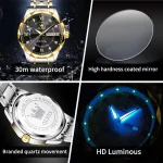 Olevs 5609 Diamond Cut Glass Men's Watch- Silver Golden/Black - Image 4