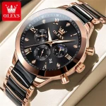 Olevs 7004 Chronograph Ceramics Chain Men's Watch- Rose Gold/Black