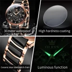 Olevs 7004 Chronograph Ceramics Chain Men's Watch- Rose Gold/Black - Image 5