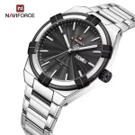 Naviforce 9218 Stainless Steel Men's Watch- Silver/Black - Image 2