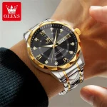 Olevs 5609 Diamond Cut Glass Men's Watch- Silver Golden/Black - Image 5